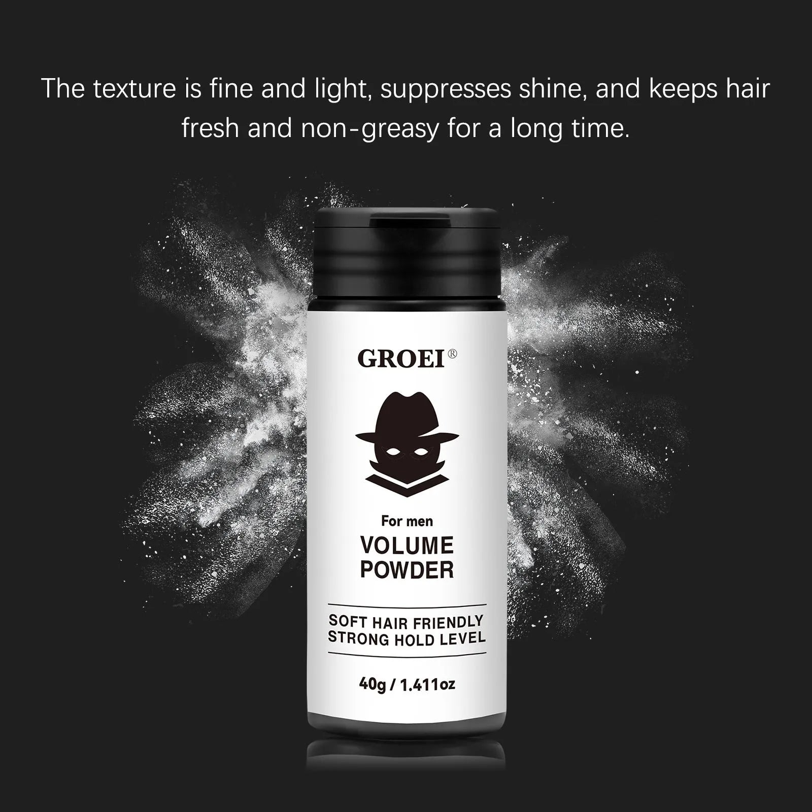 Disposable compact of 40g hair styling setting powder for oil control and volume.