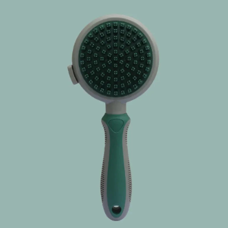 Green and pink 2-in-1 silicone pet grooming brush with retractable slicker and octopus-teethed massager
