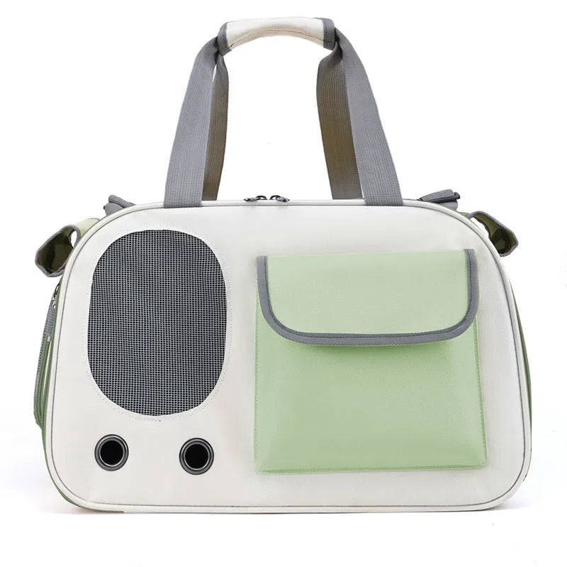 Foldable single shoulder pet carrier backpack in canvas material shown in black colour