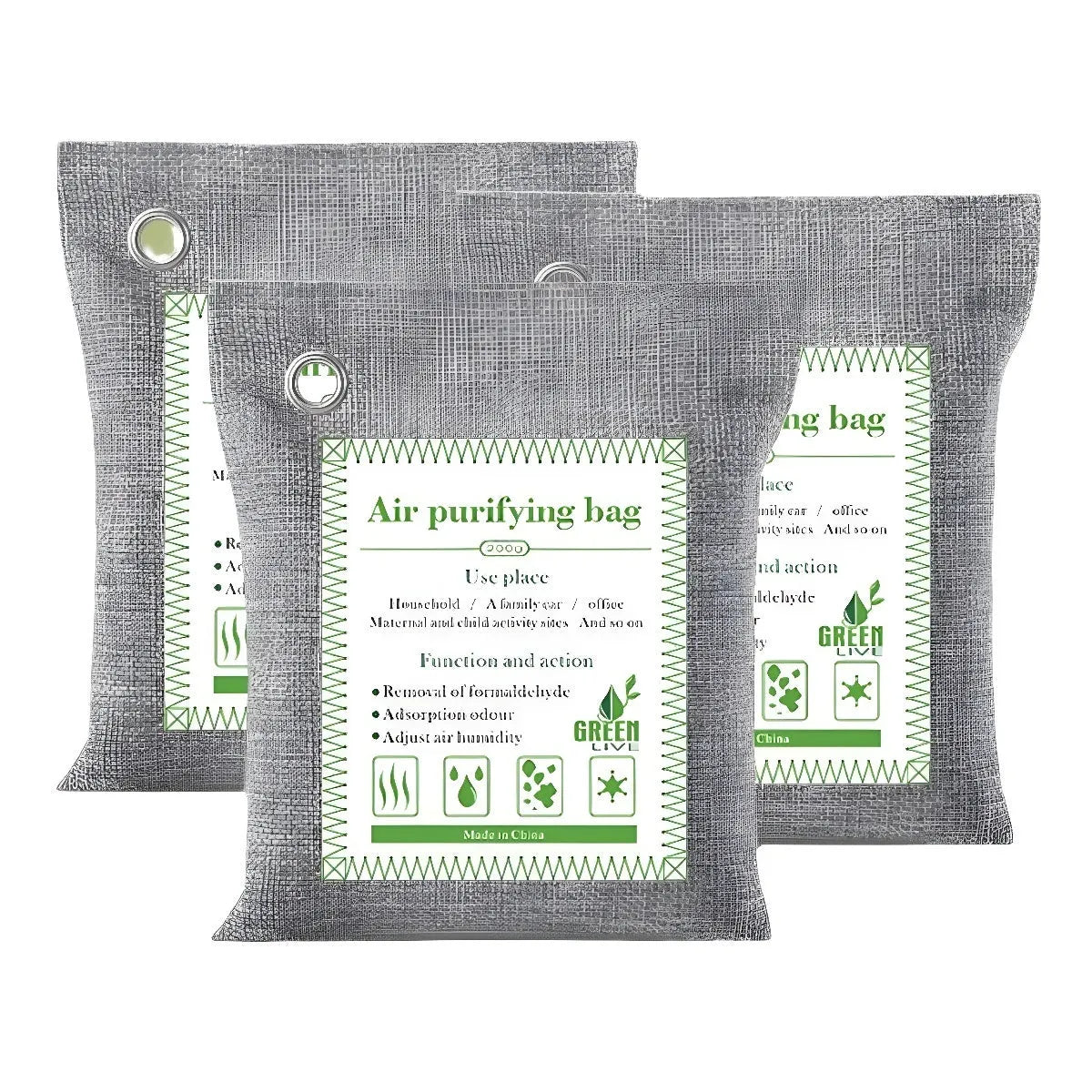Sewn fabric bag filled with bamboo charcoal for formaldehyde removal and air freshening