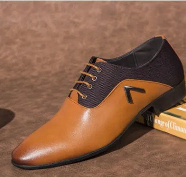 Men's black Oxford business casual shoes with a PU leather upper and rubber sole.