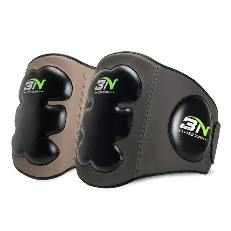 Dark grey waist-fastening boxing chest protection target pad for Sanda training.