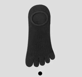 Modal five-finger boat socks in black, showing ultra-thin invisible design for low-cut shoes.