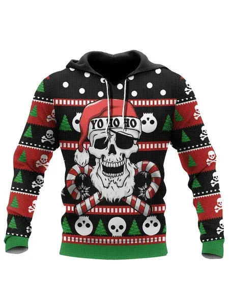 Men's 3D digital printed polyester pullover hoodie with hood, long sleeves, size XXS to 4XL, front view