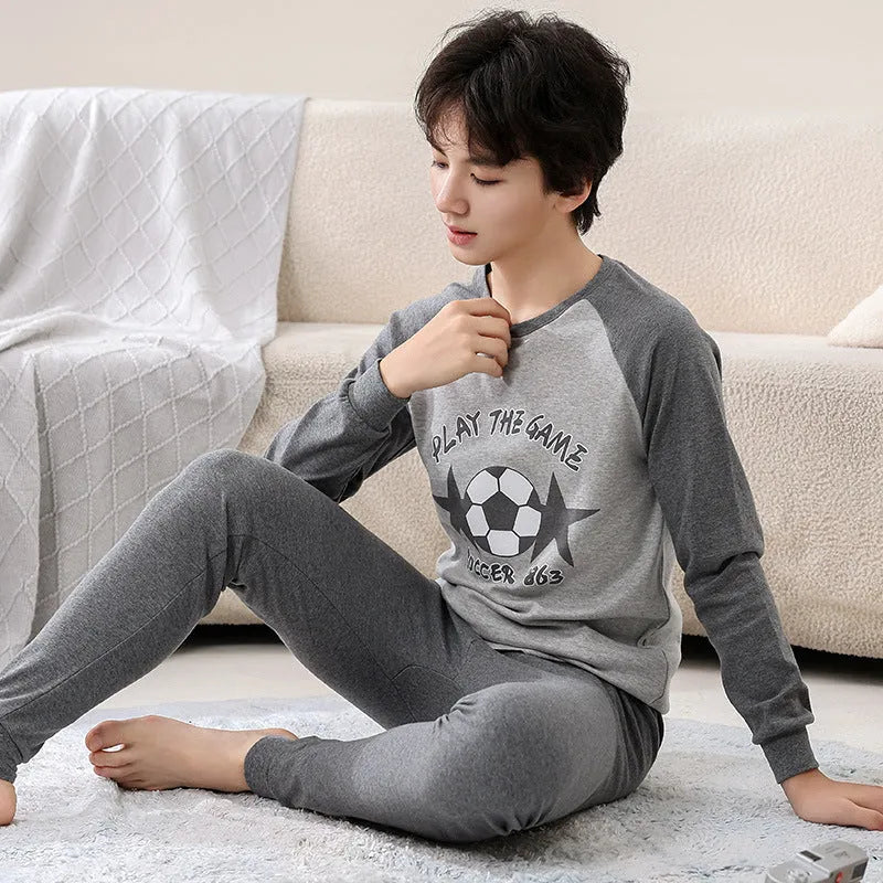 Children's cotton pyjama set in a patterned style, long-sleeve top and pants, available in multiple colours