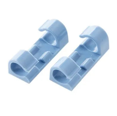 Self-adhesive wire cable organizer clips in black and transparent for desk cable management
