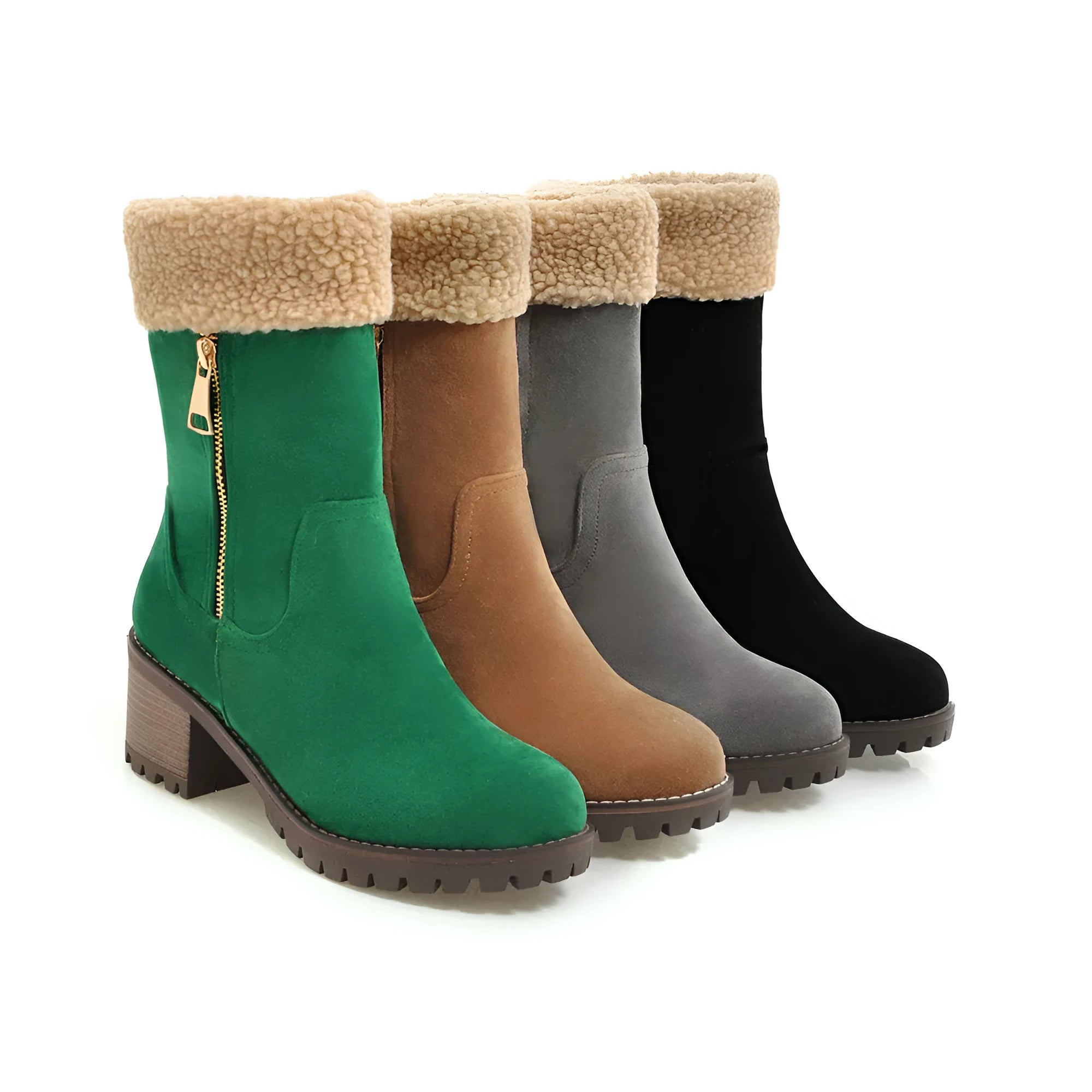Snow boots with short plush lining in black, grey, green, or orange colours