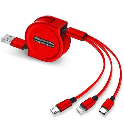 3-in-1 telescopic charging cable extended to 120 cm length with titanium alloy connectors