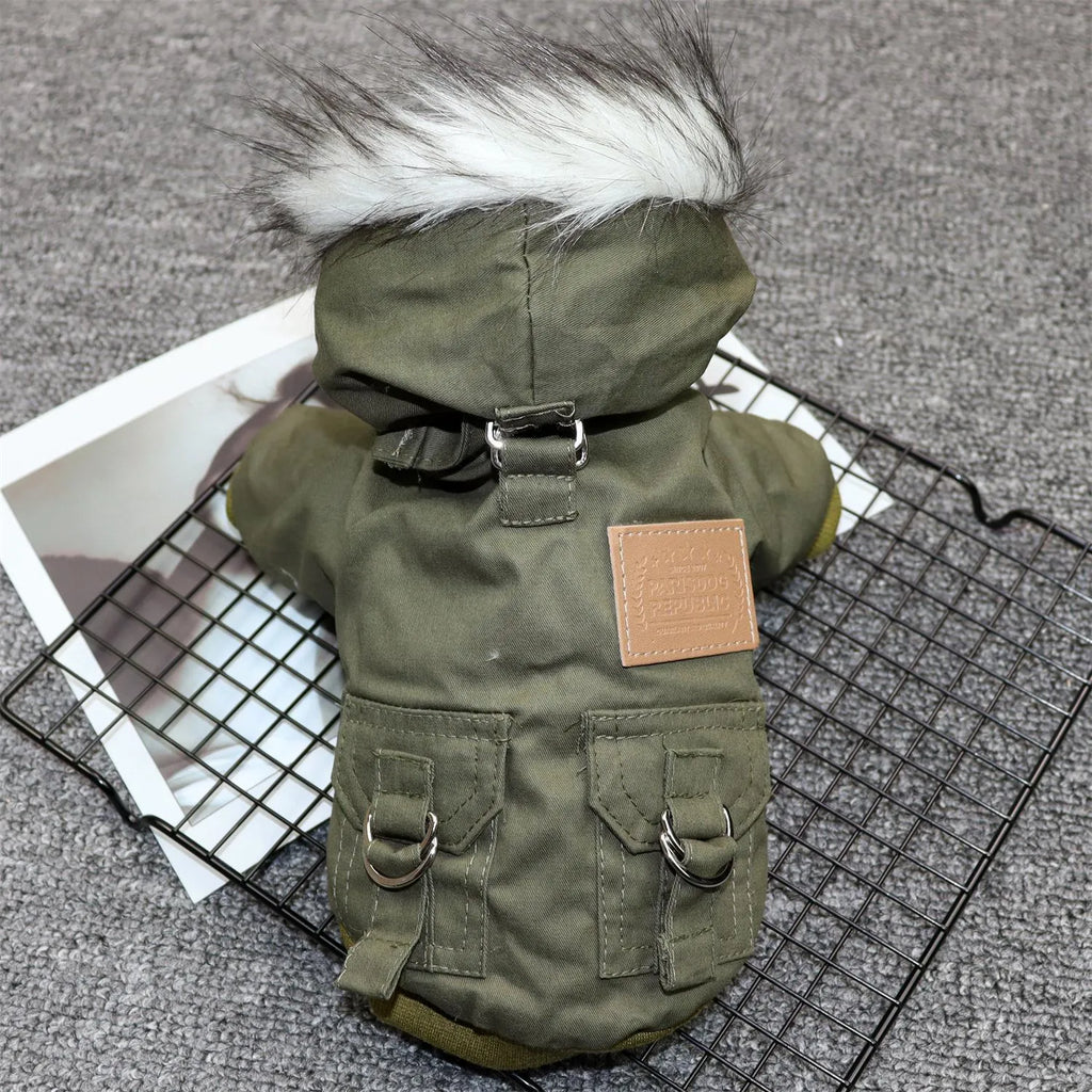 Padded dog coat for small dogs in green cotton plain pattern size XS to 2XL