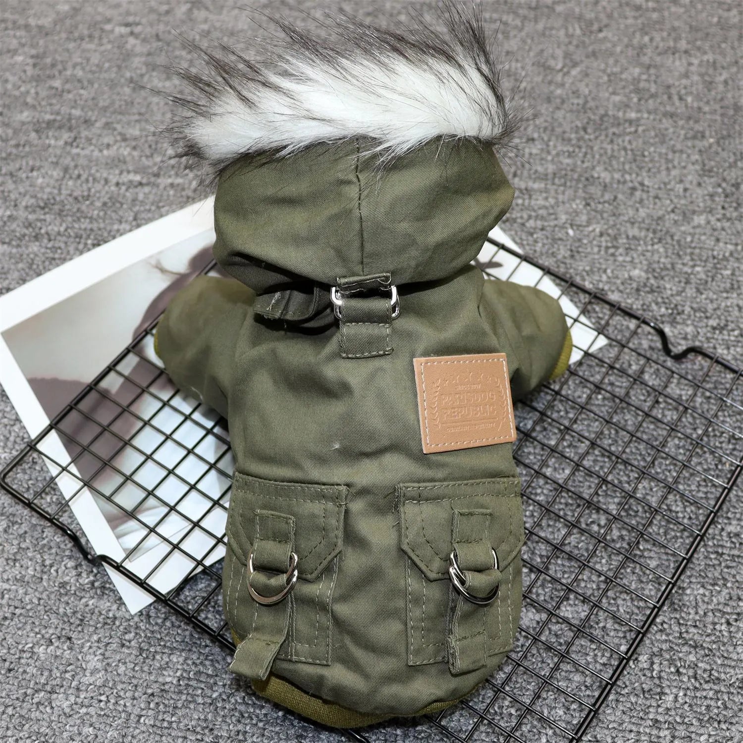 Padded dog coat for small dogs in green cotton plain pattern size XS to 2XL