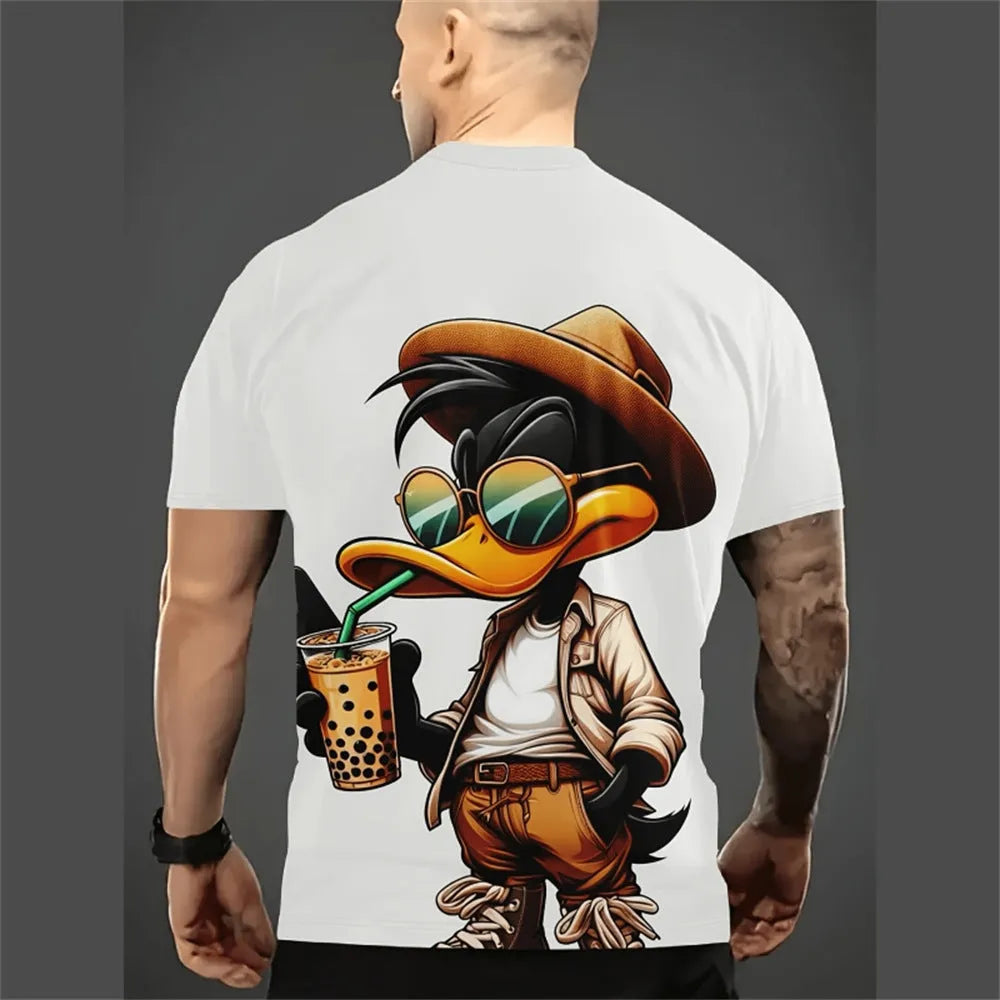 Men's loose-fit casual shirt with a colourful cartoon 3D print on the front, short sleeves.