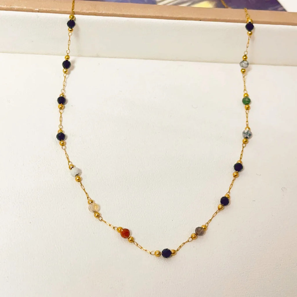 Women's titanium steel necklace with natural stone pendant in gold electroplated finish