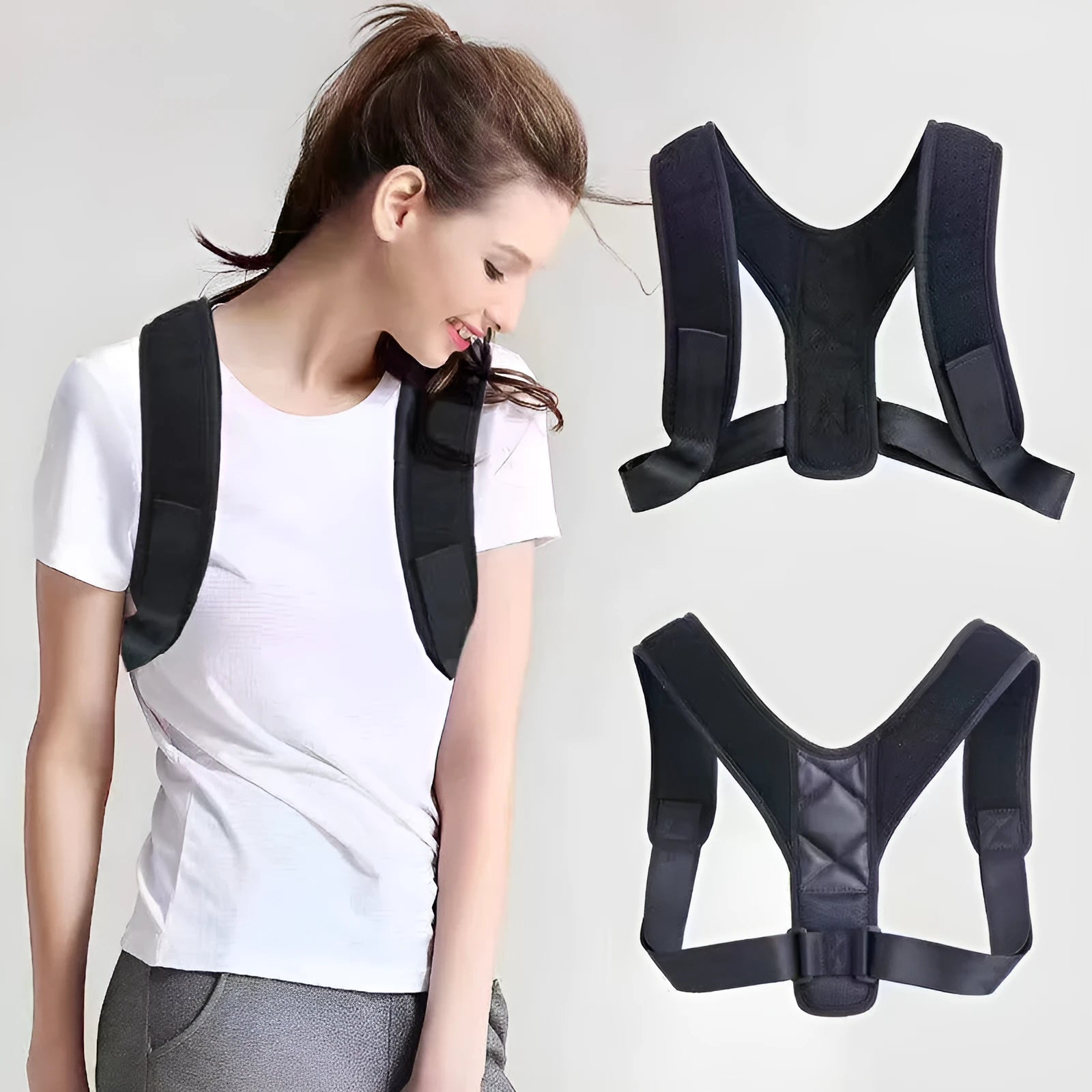 Babaka style back correction band for sitting posture support with adjustable nylon straps