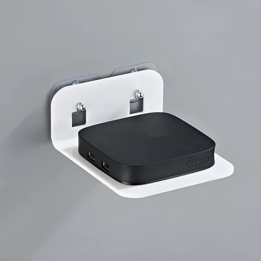 Acrylic right-angle camera wall mount for no-drill installation in black finish