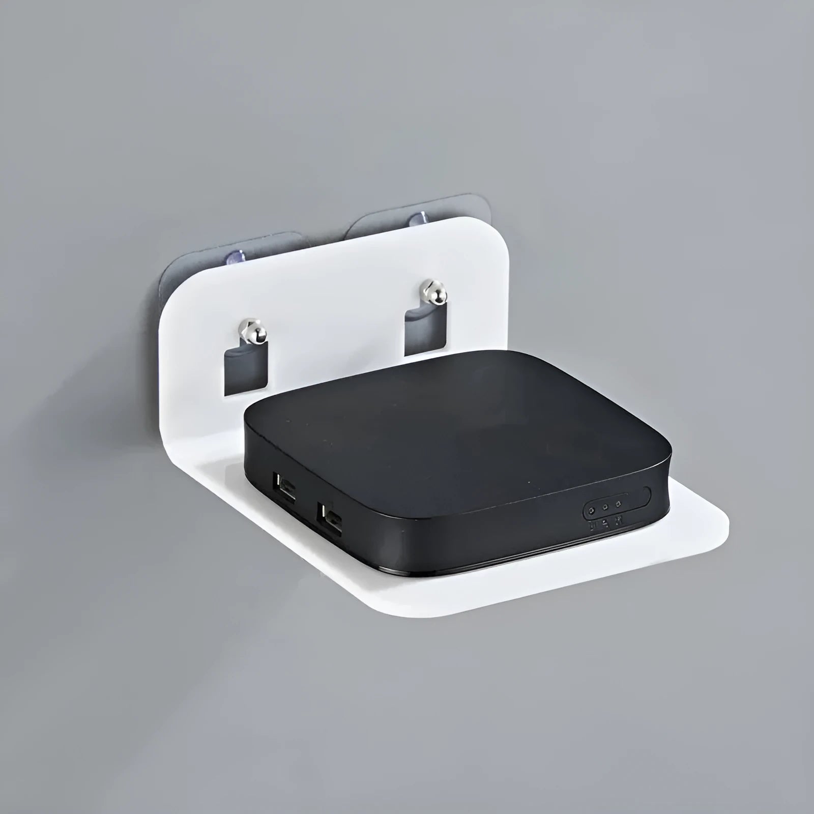 Acrylic right-angle camera wall mount for no-drill installation in black finish