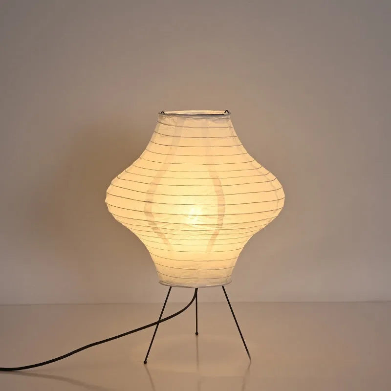 Japanese style decorative table lamp with paper shade and three-colour lighting