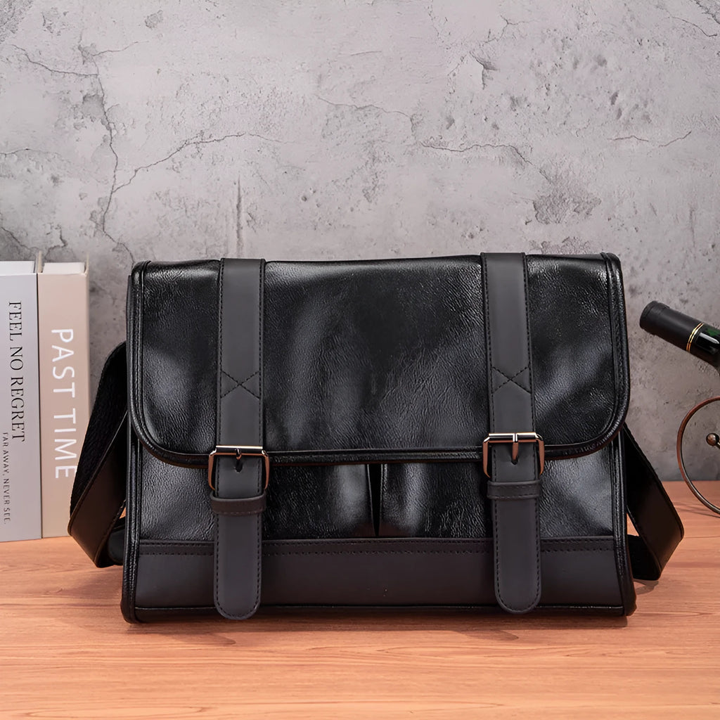 Black men's anti-theft commuter backpack with contrast stitching and Korean-inspired design