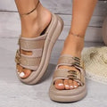 Women's slippers with suede upper and thick rubber sole in apricot colour