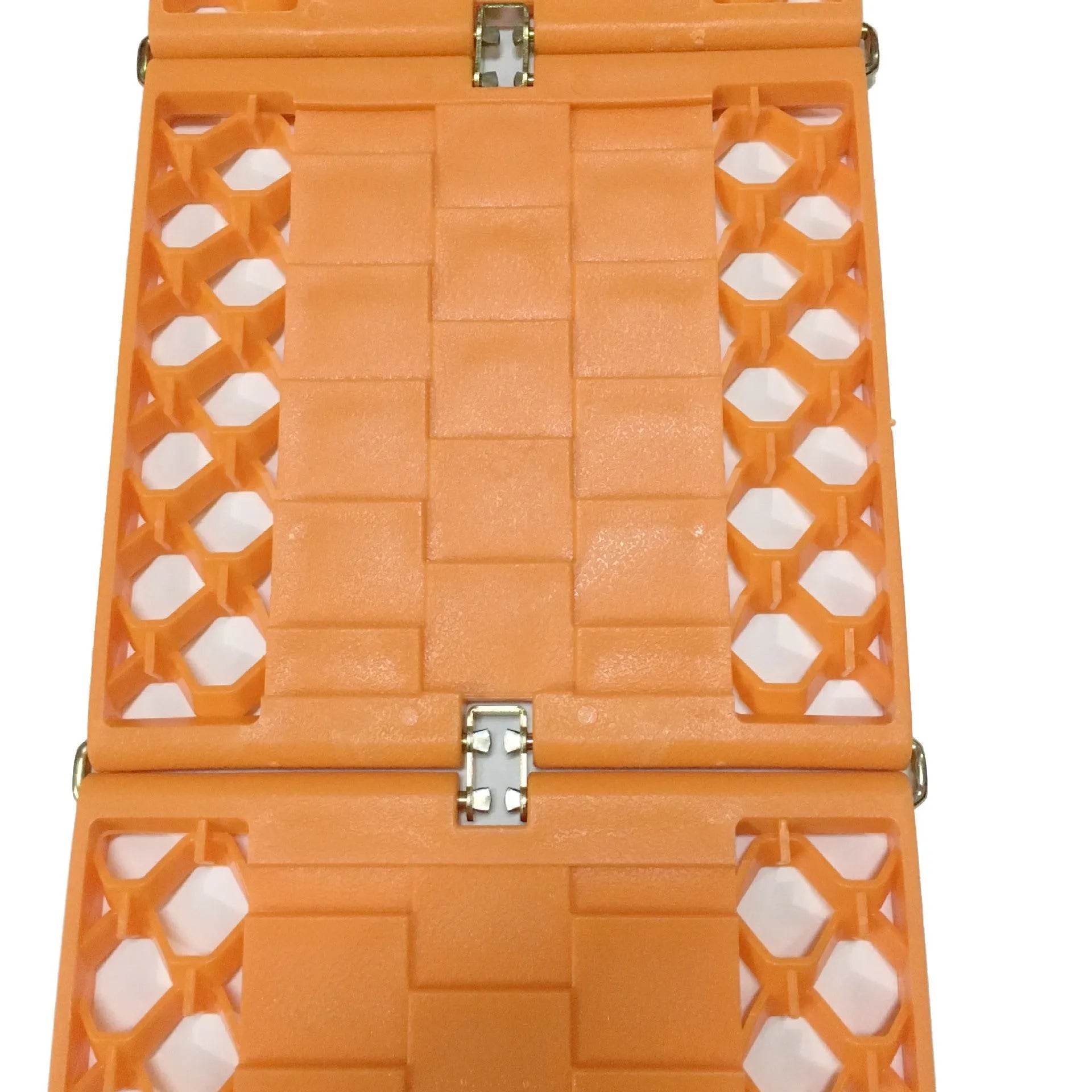 Folding anti slip mud snow rescue boards for automobiles in orange and red colours showing folded and unfolded positions