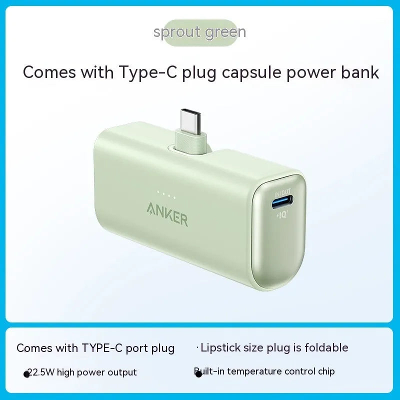 Capsule power bank portable charger with 5000mAh capacity and compact plastic shell design