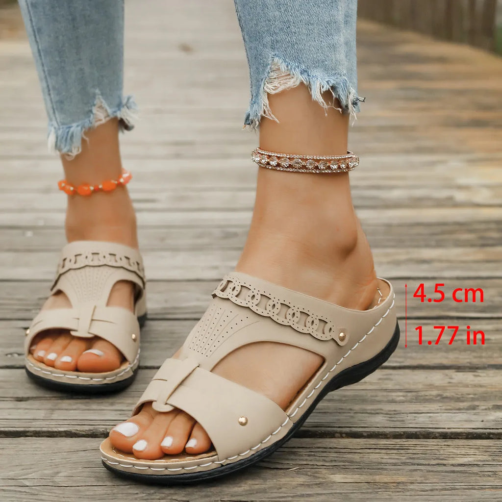 PU Roman style slippers with fish mouth toe holders in blue, black, white, beige, red and brown colours
