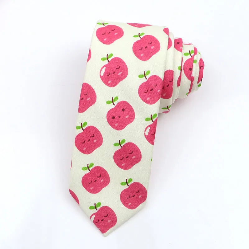 Men's narrow cotton bow tie in a cartoon print with an adjustable knot, shown in a selection of colours.
