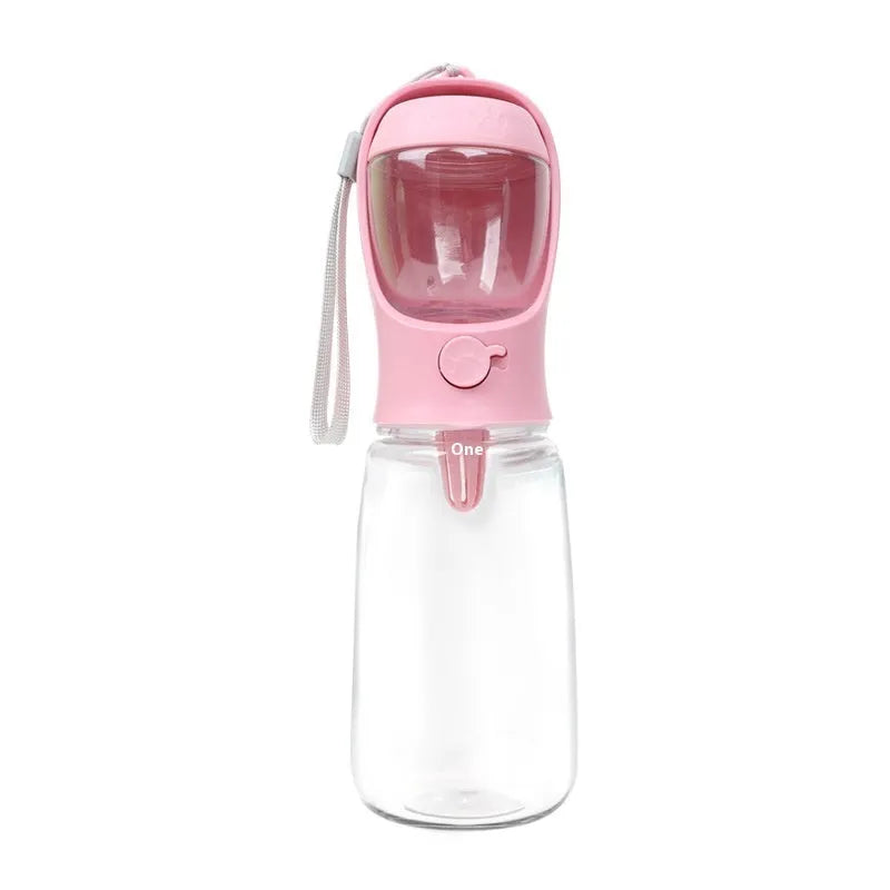 Blue two-in-one dog water cup showing combined drinking bowl and water storage bottle design