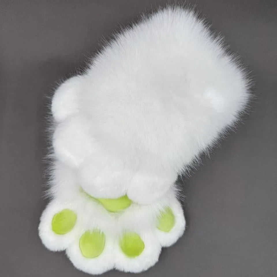 Colourful animal claw design cosplay gloves showing detailed fingers and bright colour pads on nylon material