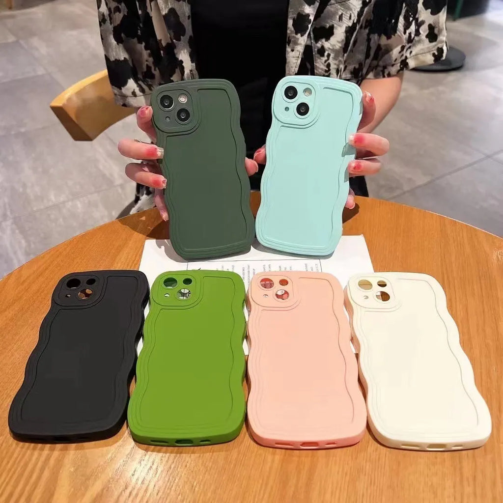 Big Wave Simple Anti-fall silicone phone case in solid colour for Apple iPhone, rear view showing camera cutout