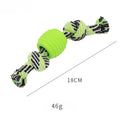 Blue soft dog chew toy in molar shape with integrated white ropes for dental cleaning.