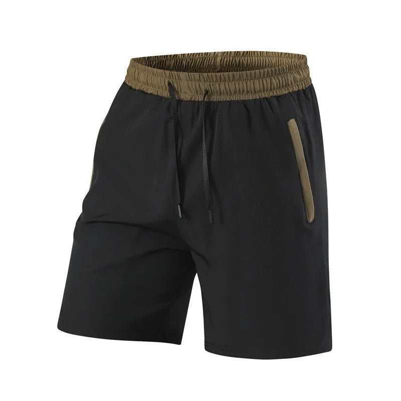 Men's wide waist cropped loose track pants in black, polyester fiber, with moisture absorption for running and fitness