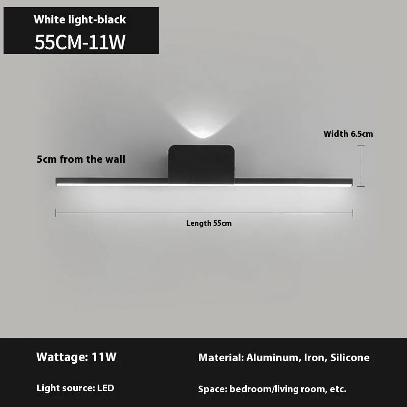 Modern simple black LED mirror headlight bedside lamp 40cm 55cm warm white light