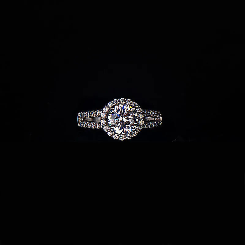 925 sterling silver geometry wedding ring set with platinum finish and stone inlay on white background