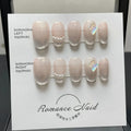 Set of short blush-style false nails in colour 14-Short Ladder A, shown in sizes XS, S, M, L.