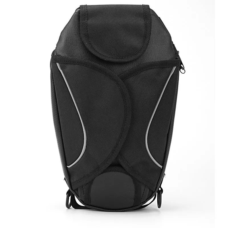 Black motorcycle fuel tank bag measuring 350x170mm attached to a bike