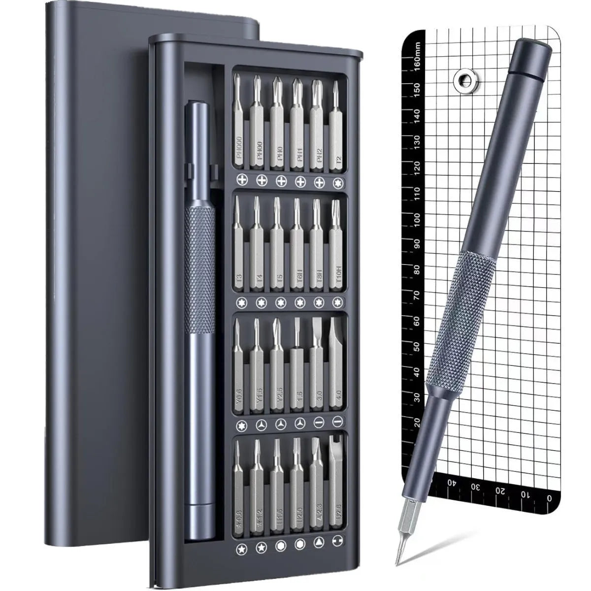 25-in-one magnetic screwdriver set with knurled handle and precision bits