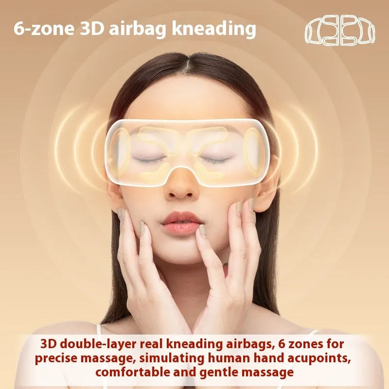 White rechargeable eye massager with airbag compression and hot compress functions for relieving eye fatigue