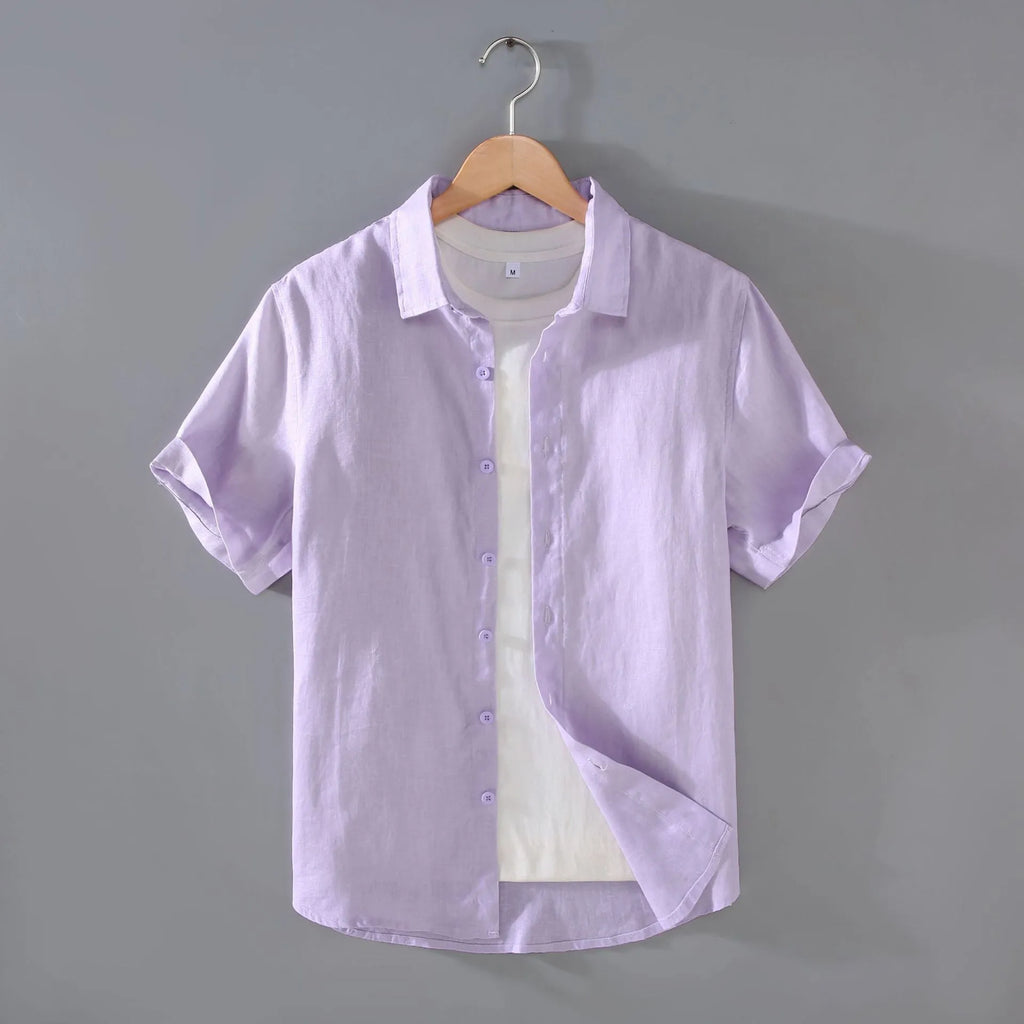 Men's youth casual short-sleeved linen shirt in seven colours, regular fit cardigan style, sizes M-XXXL