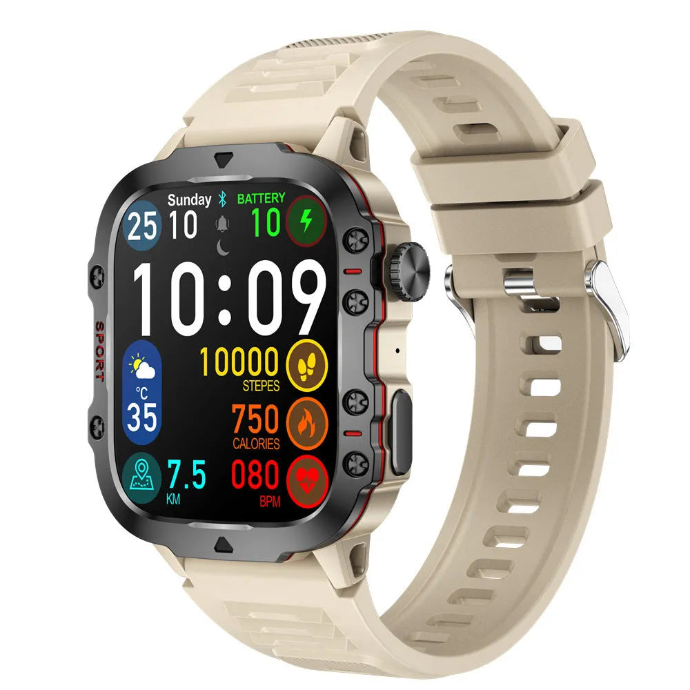 QX11 Smart Bluetooth Watch in black with TFT touch screen showing heart rate data.