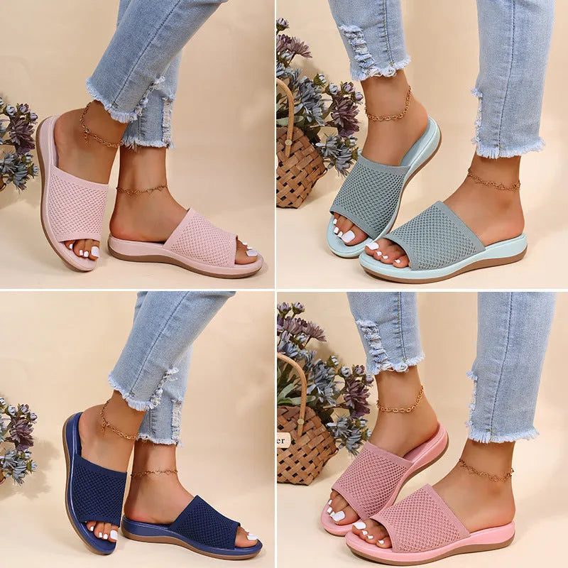 Women's flat sandal with microfiber upper in multiple colours available for indoor and outdoor wear