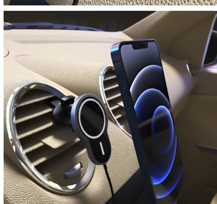 Black magnetic wireless car charger bracket for iPhone, Huawei, Samsung with USB connection