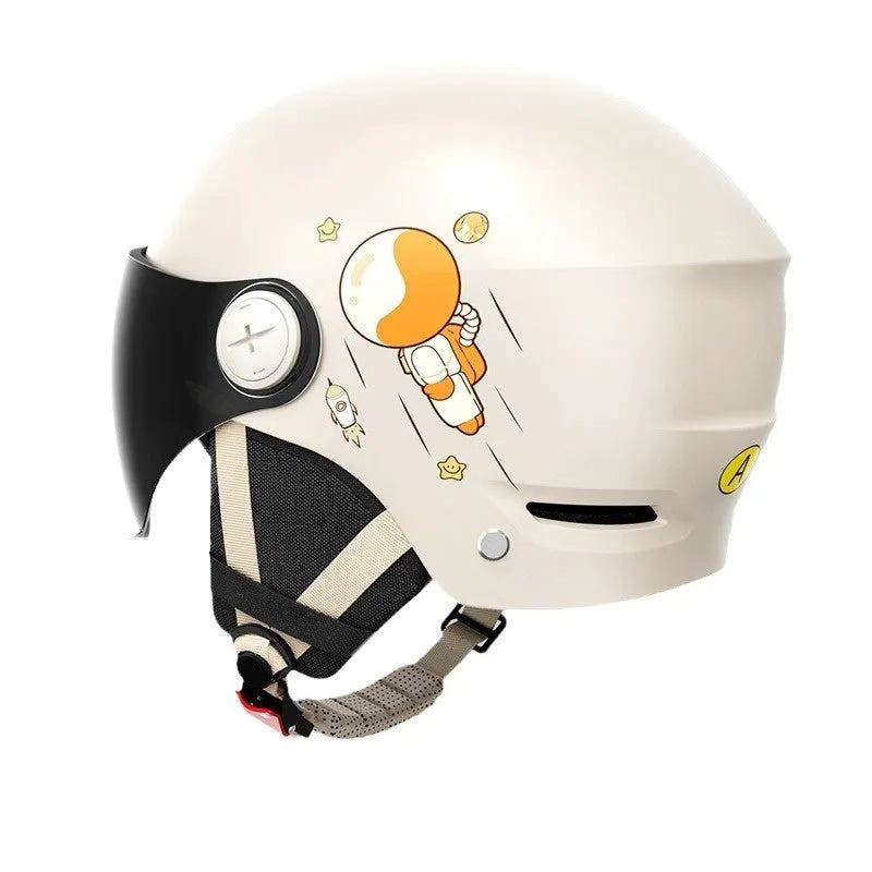 Electric motorcycle half helmet with removable visor in khaki colour with clear lens option