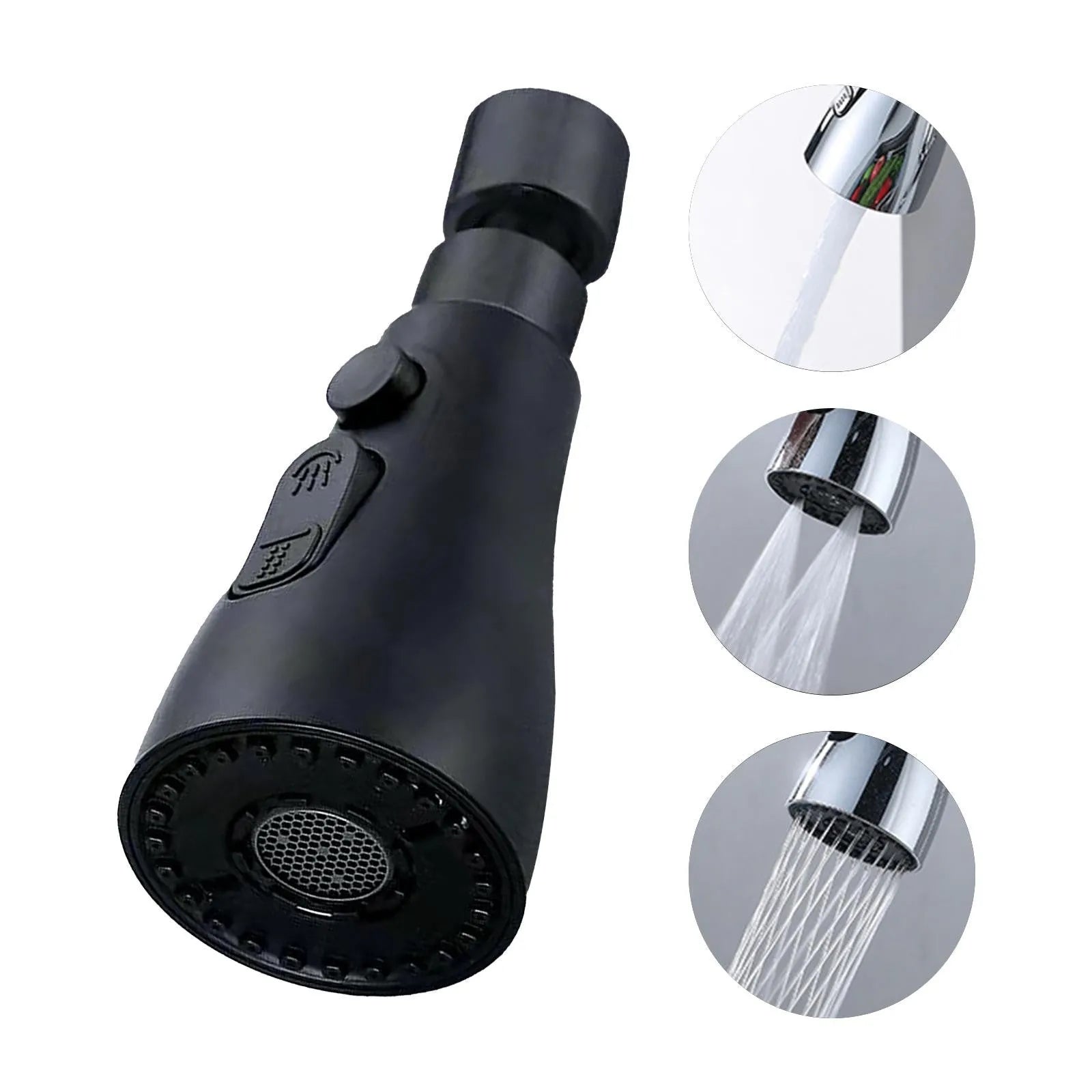 Universal pressurised kitchen faucet sprayer nozzle with rotating head in matte black finish