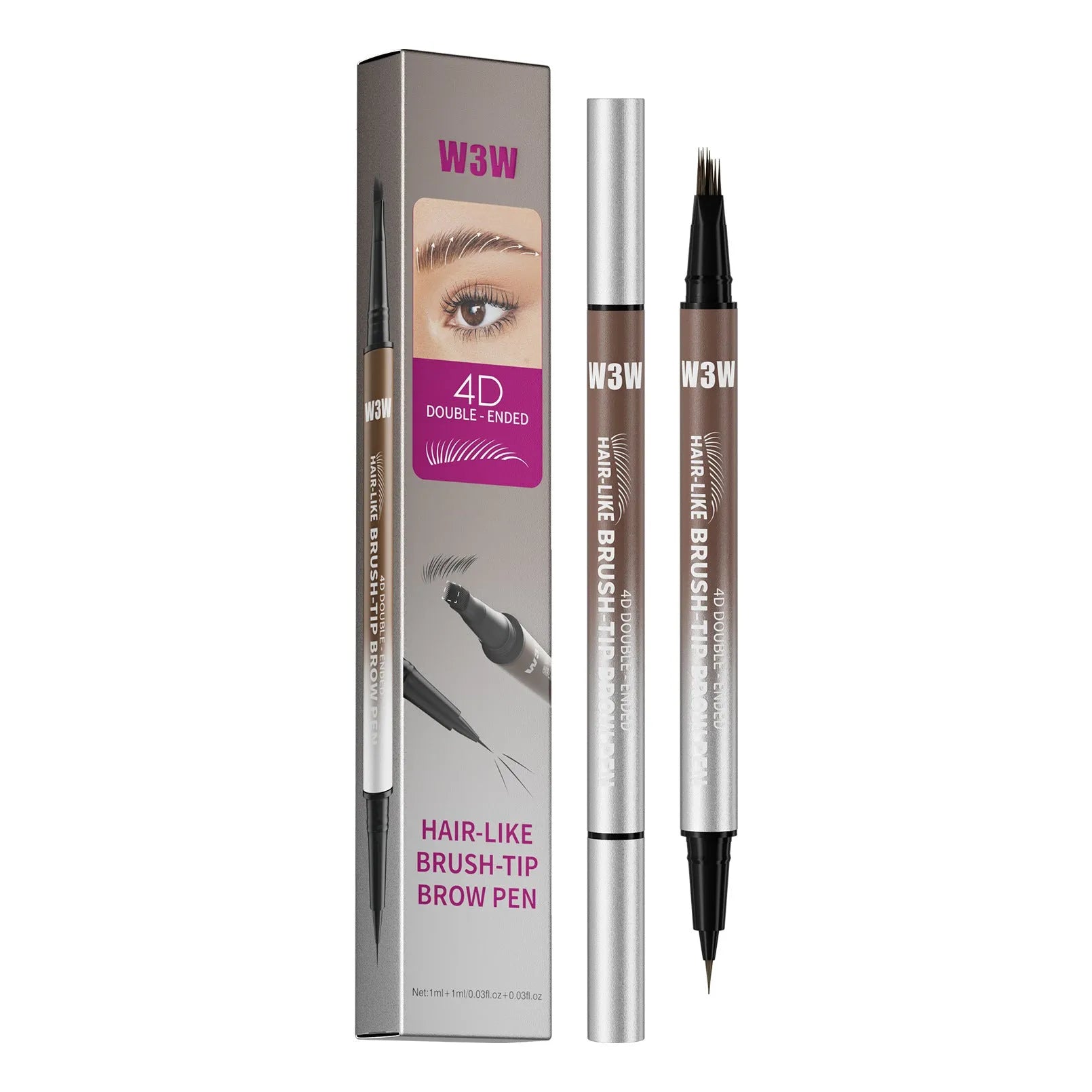 Waterproof sweat-proof smudge-proof double-ended eyebrow pencil with powder in five colour options including light brown, brown, dark brown, black brown, and black.
