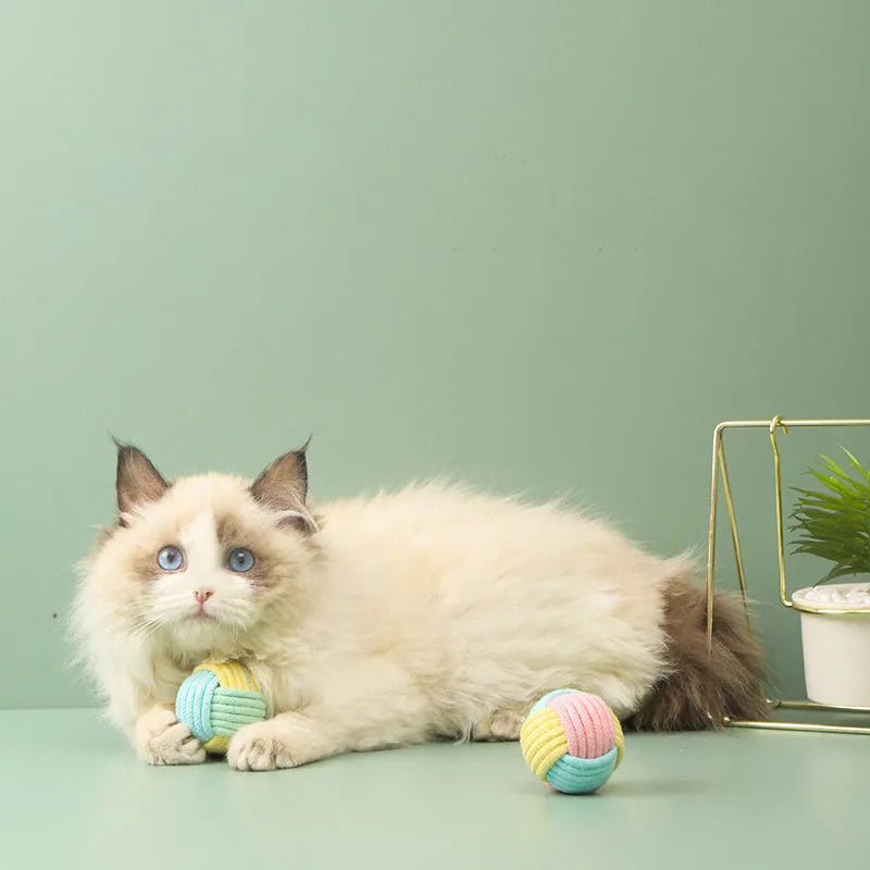 Handmade plush cotton catnip ball pet toy in three colour options