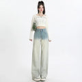 Gradient blue straight-leg denim trousers for women with wide leg design