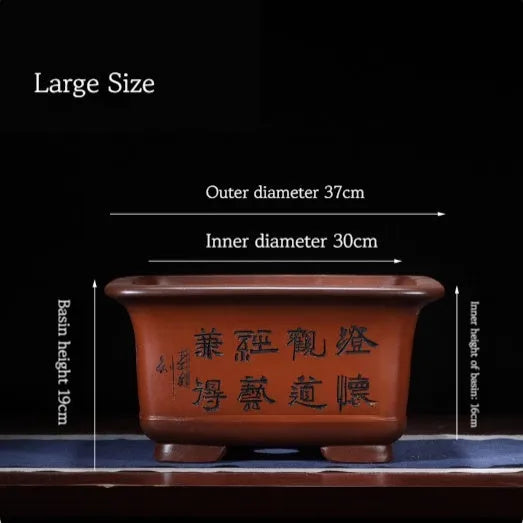 Large Chinese-style purple clay flower pot for indoor bonsai and plants.