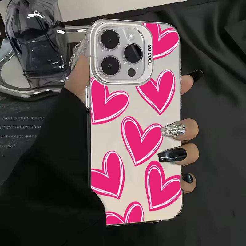 PC laser heart mobile phone shell for Apple iPhone, gray variant, all-inclusive protective case with cartoon elements
