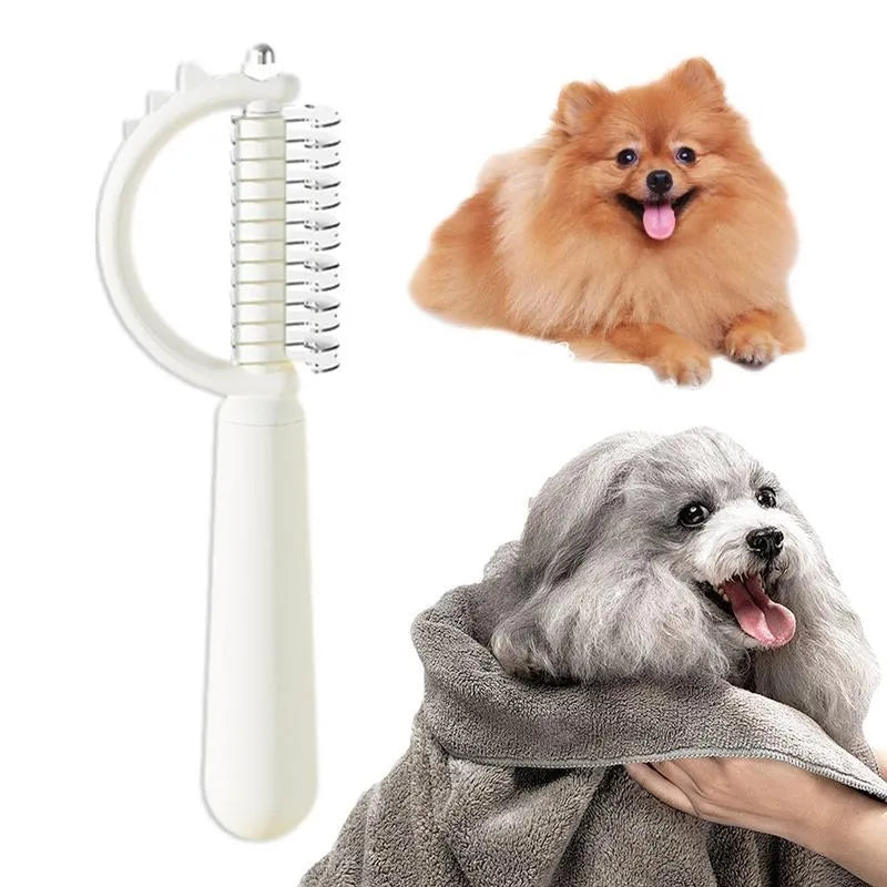 Dinosaur-shaped cat brush with stainless steel pins for self-cleaning pet grooming