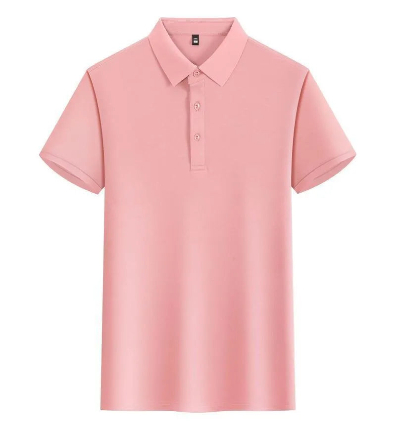 Lapel polo shirt for men and women in Light Blue colour, short sleeve, 100% polyester fabric with side slit